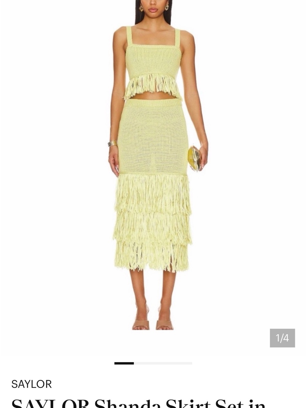 SAYLOR chartreuse Fringe Knit Skirt Set
